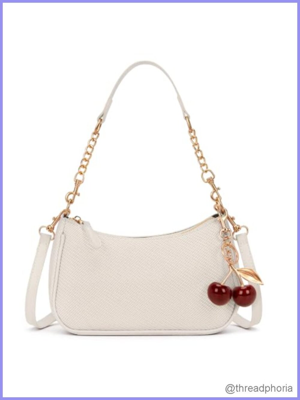 Y2K PU Leather Cherry Pendant Shoulder Bag Women Small Cute Crossbody Purse